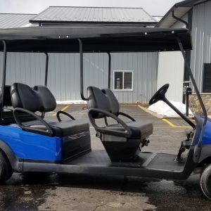 Black and blue 6 passenger golf cart